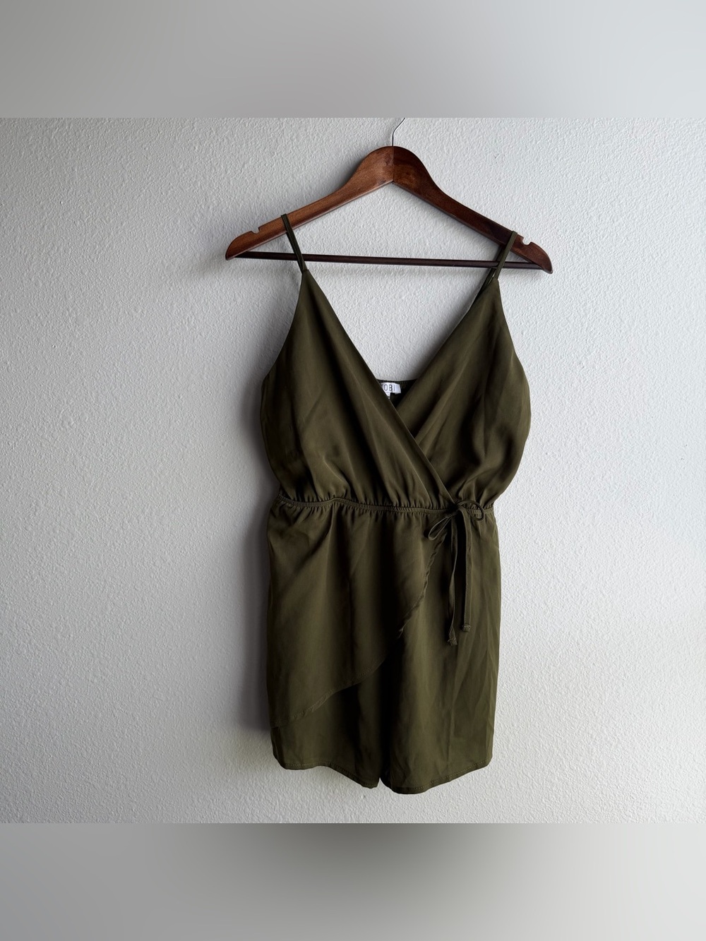 Tobi Olive Wrap Romper with Tie Waist